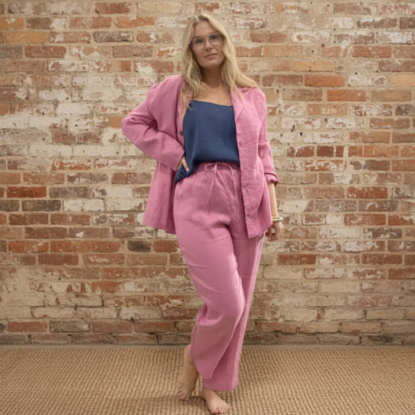 Linen Pyjama Set in Fuchsia